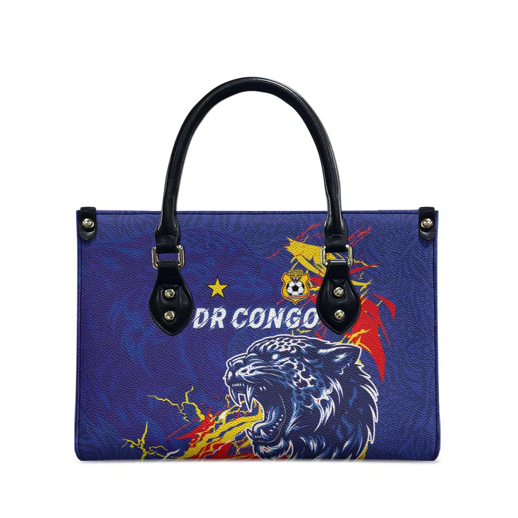 DR Congo Football Leopard Mascot Leather Bag Fierce Leopard Art National Flag Colors