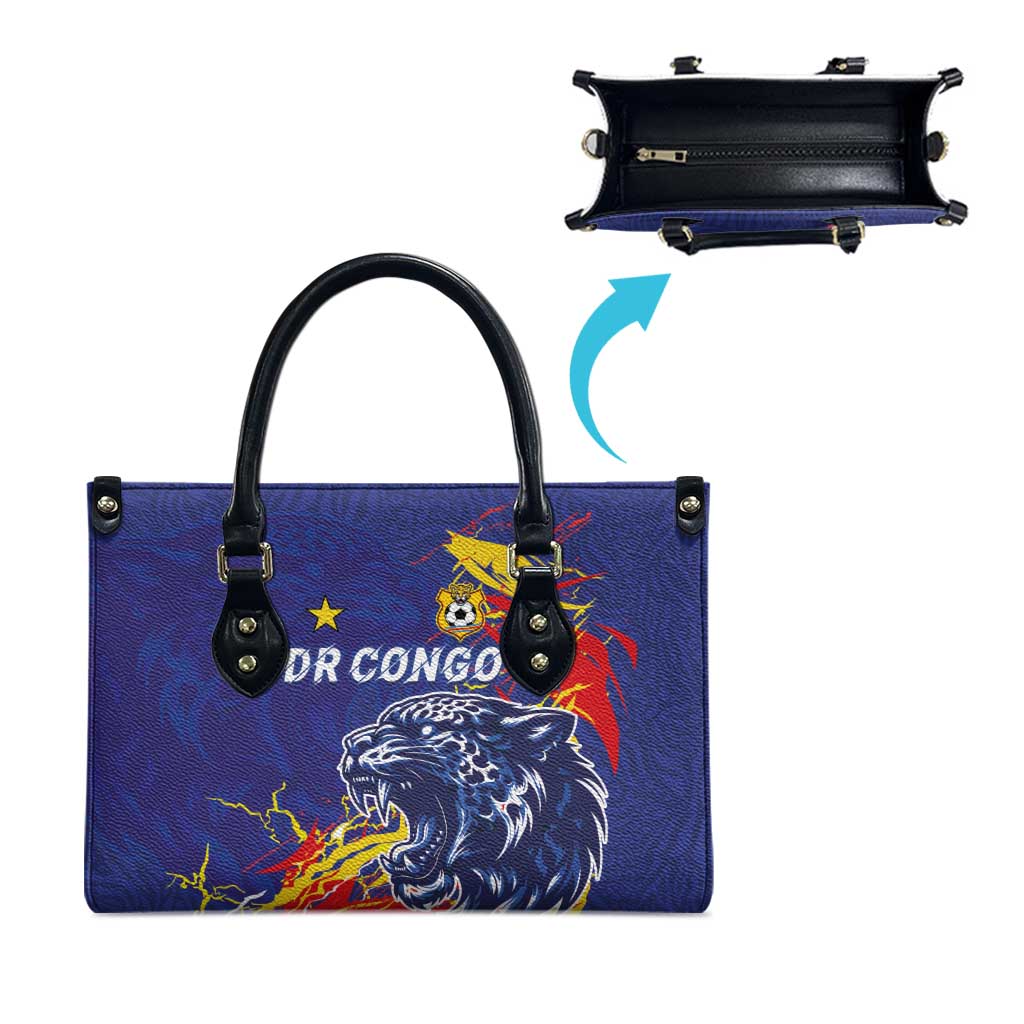 DR Congo Football Leopard Mascot Leather Bag Fierce Leopard Art National Flag Colors