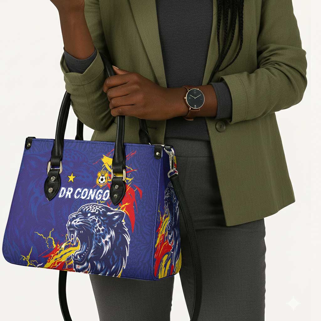 DR Congo Football Leopard Mascot Leather Bag Fierce Leopard Art National Flag Colors