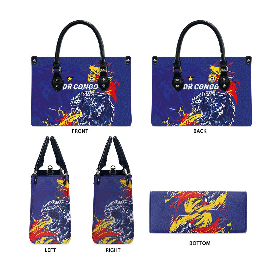 DR Congo Football Leopard Mascot Leather Bag Fierce Leopard Art National Flag Colors