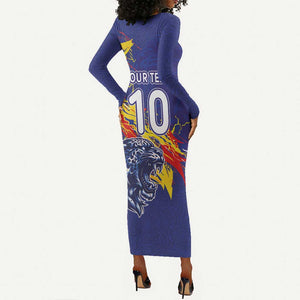 Custom DR Congo Football Leopard Mascot Long Sleeve Bodycon Dress Fierce Leopard Art National Flag Colors