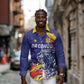 Custom DR Congo Football Leopard Mascot Long Sleeve Button Shirt Fierce Leopard Art National Flag Colors