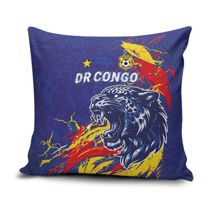 DR Congo Football Leopard Mascot Pillow Cover Fierce Leopard Art National Flag Colors