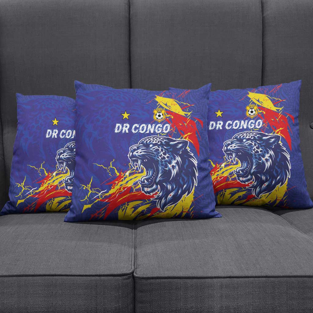 DR Congo Football Leopard Mascot Pillow Cover Fierce Leopard Art National Flag Colors