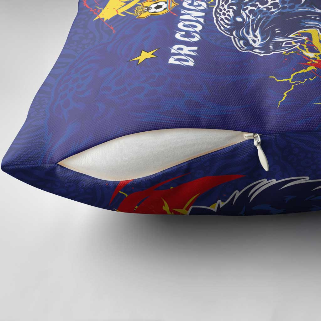 DR Congo Football Leopard Mascot Pillow Cover Fierce Leopard Art National Flag Colors