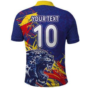 Custom DR Congo Football Leopard Mascot Polo Shirt Fierce Leopard Art National Flag Colors