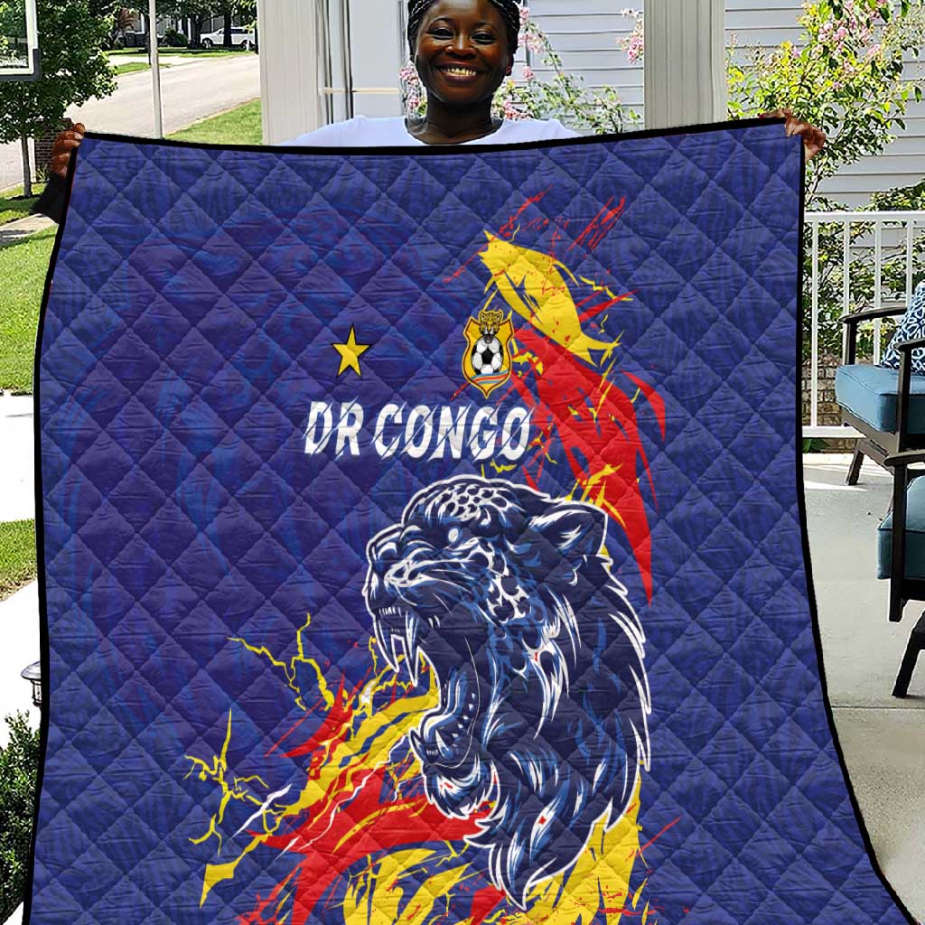 DR Congo Football Leopard Mascot Quilt Fierce Leopard Art National Flag Colors