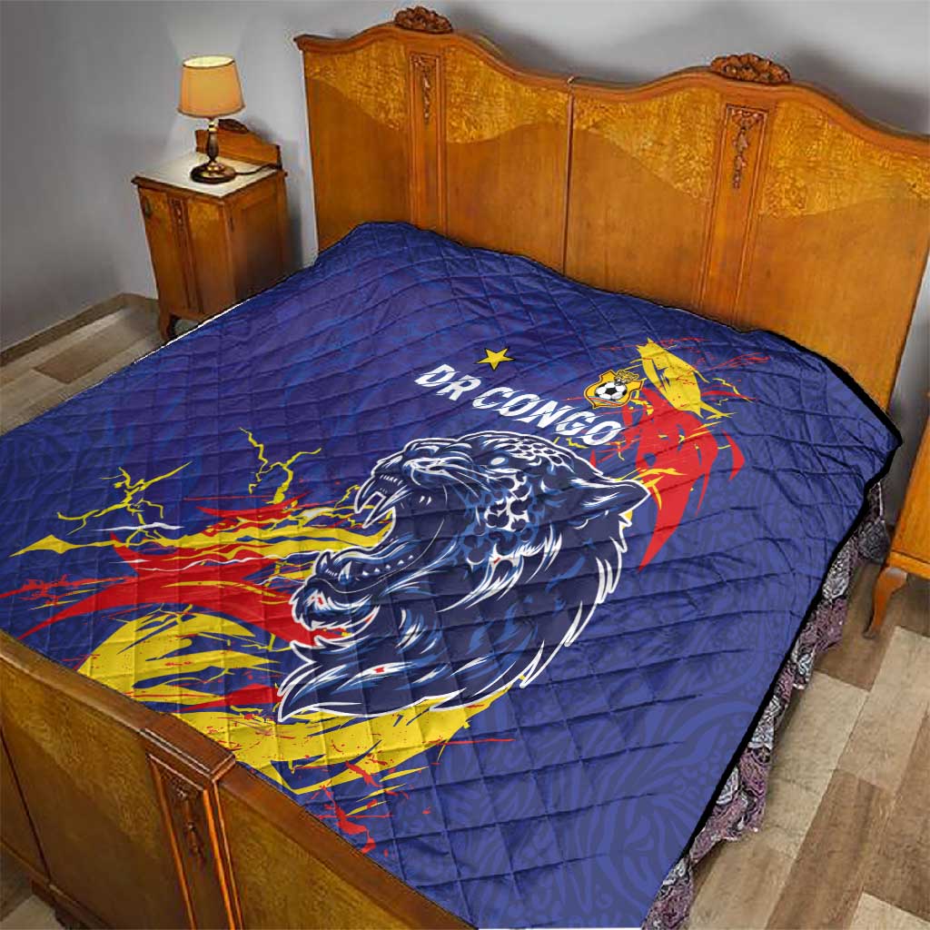 DR Congo Football Leopard Mascot Quilt Fierce Leopard Art National Flag Colors