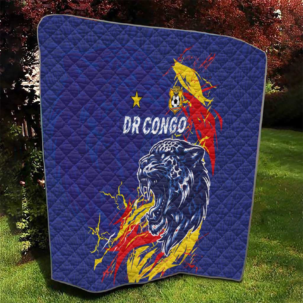 DR Congo Football Leopard Mascot Quilt Fierce Leopard Art National Flag Colors