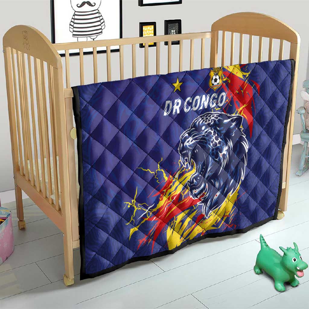 DR Congo Football Leopard Mascot Quilt Fierce Leopard Art National Flag Colors