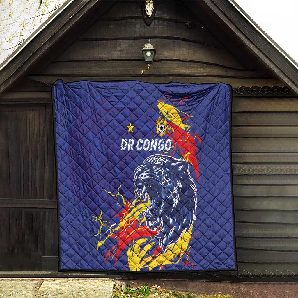 DR Congo Football Leopard Mascot Quilt Fierce Leopard Art National Flag Colors