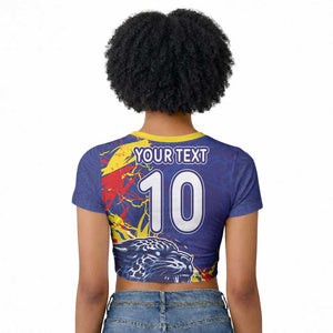 Custom DR Congo Football Leopard Mascot Raglan Cropped T shirt Fierce Leopard Art National Flag Colors