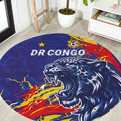 DR Congo Football Leopard Mascot Round Carpet Fierce Leopard Art National Flag Colors