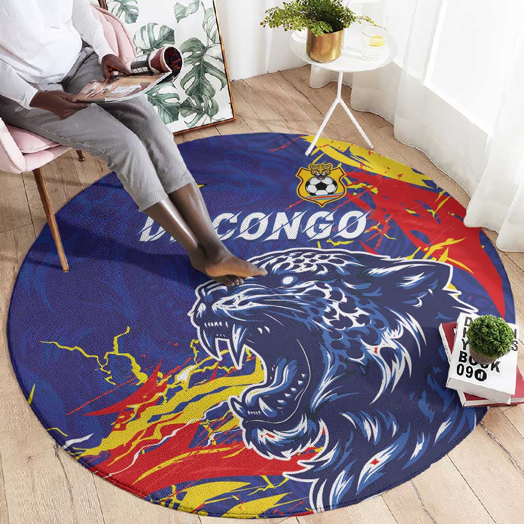 DR Congo Football Leopard Mascot Round Carpet Fierce Leopard Art National Flag Colors
