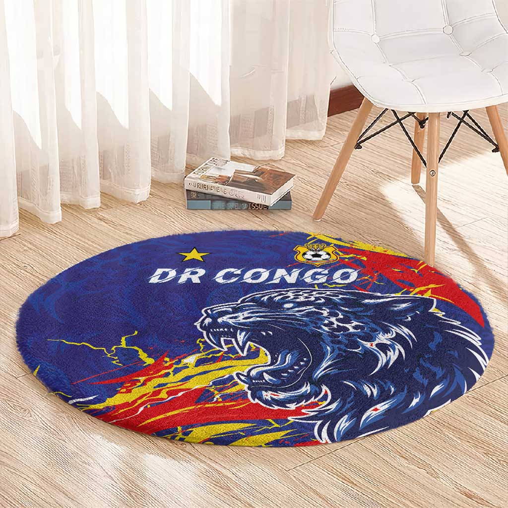 DR Congo Football Leopard Mascot Round Carpet Fierce Leopard Art National Flag Colors