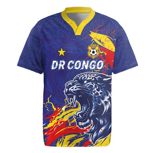 Custom DR Congo Football Leopard Mascot Rugby Jersey Fierce Leopard Art National Flag Colors
