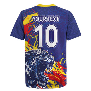 Custom DR Congo Football Leopard Mascot Rugby Jersey Fierce Leopard Art National Flag Colors