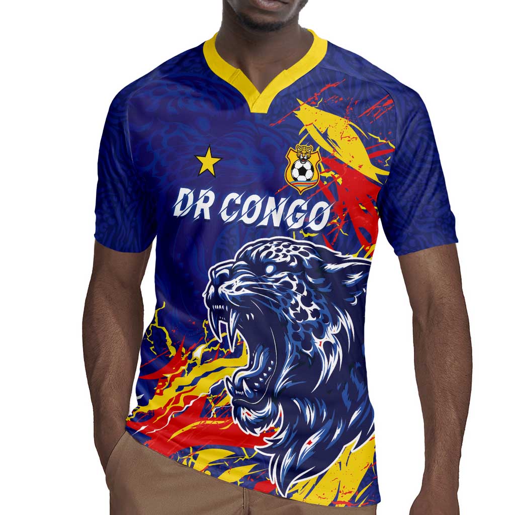 Custom DR Congo Football Leopard Mascot Rugby Jersey Fierce Leopard Art National Flag Colors