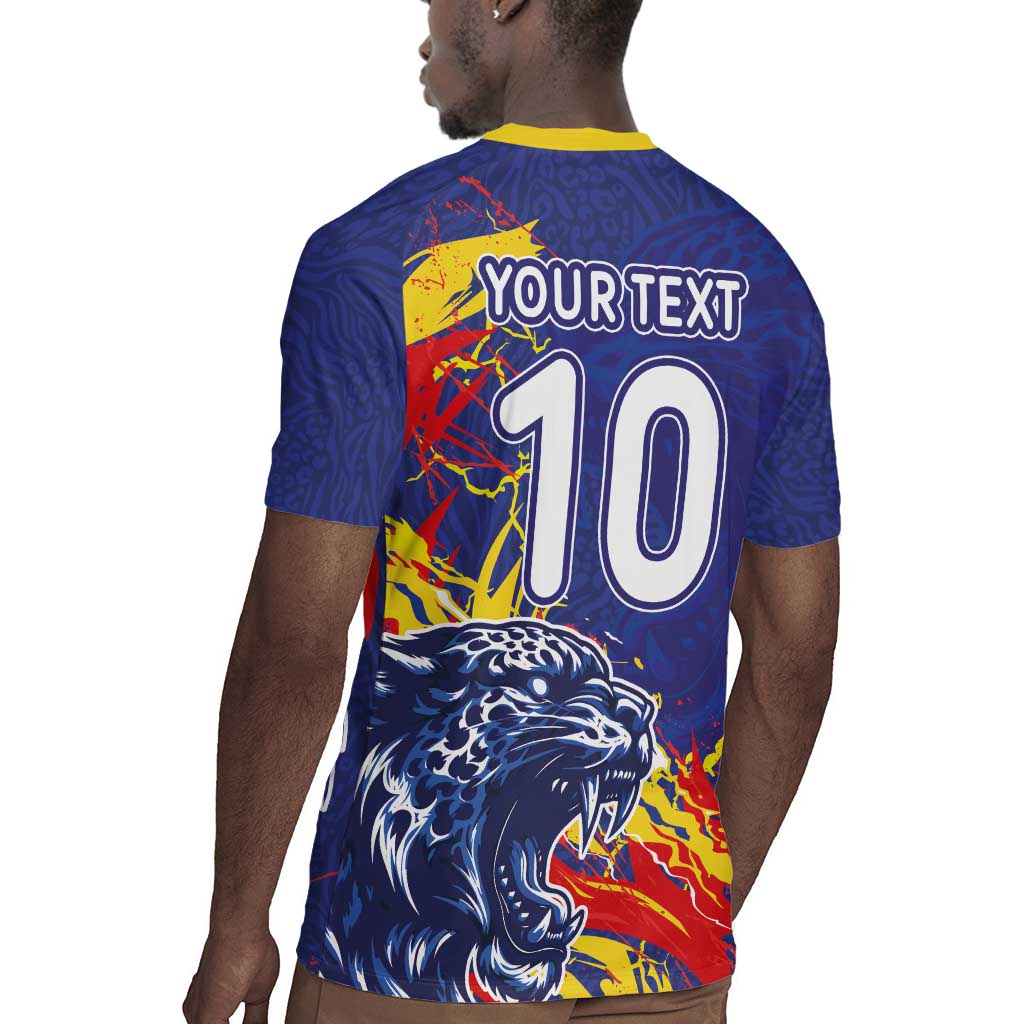 Custom DR Congo Football Leopard Mascot Rugby Jersey Fierce Leopard Art National Flag Colors