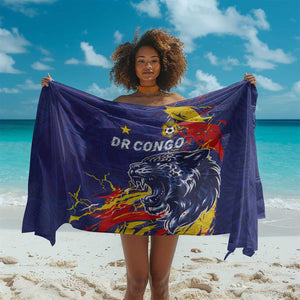 DR Congo Football Leopard Mascot Sarong Fierce Leopard Art National Flag Colors