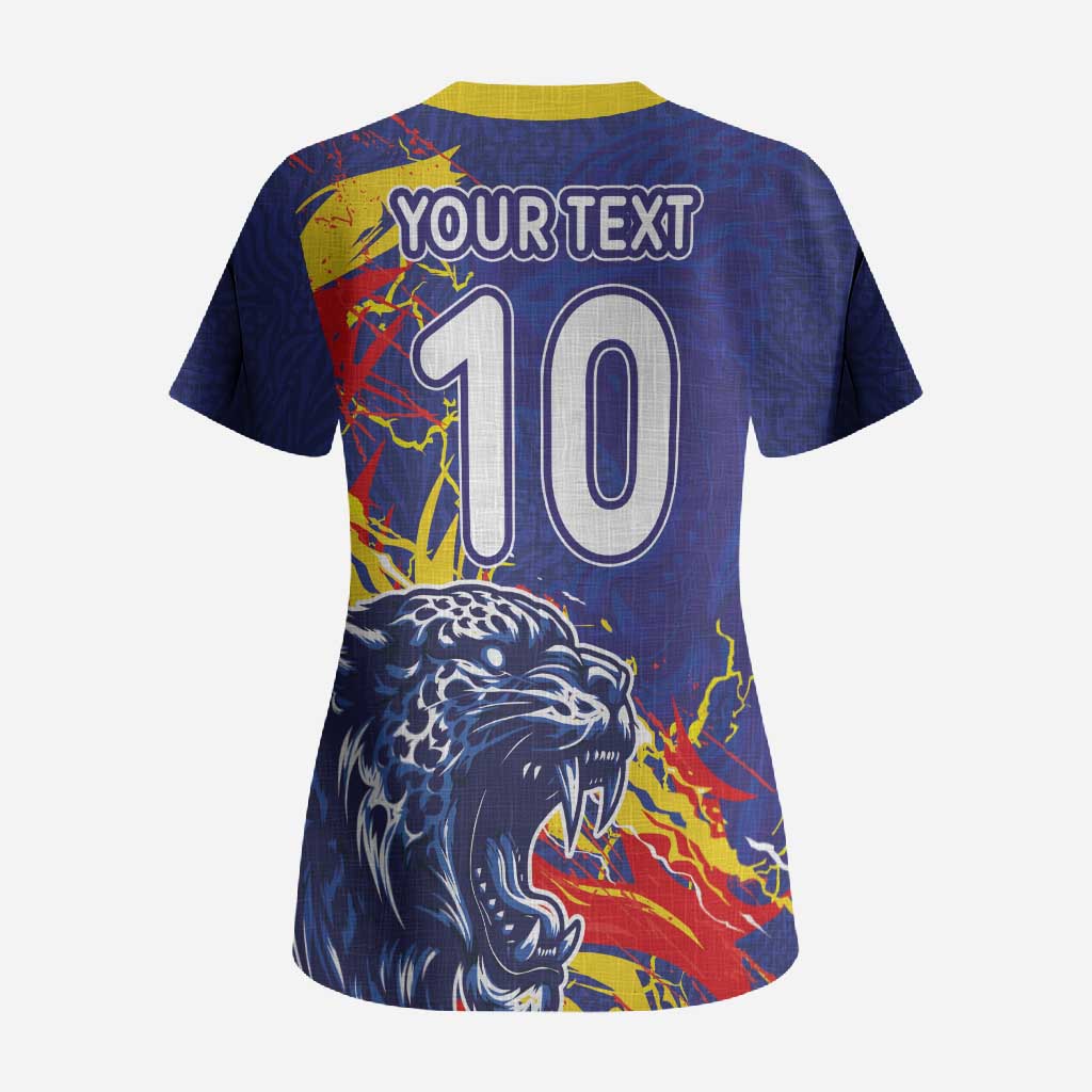 Custom DR Congo Football Leopard Mascot Scrub Top Fierce Leopard Art National Flag Colors