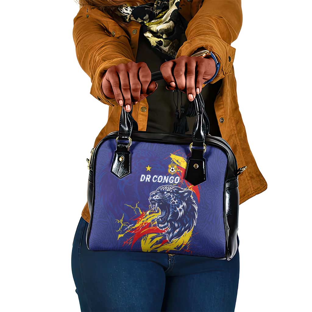 DR Congo Football Leopard Mascot Shoulder Handbag Fierce Leopard Art National Flag Colors
