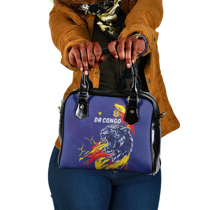 DR Congo Football Leopard Mascot Shoulder Handbag Fierce Leopard Art National Flag Colors