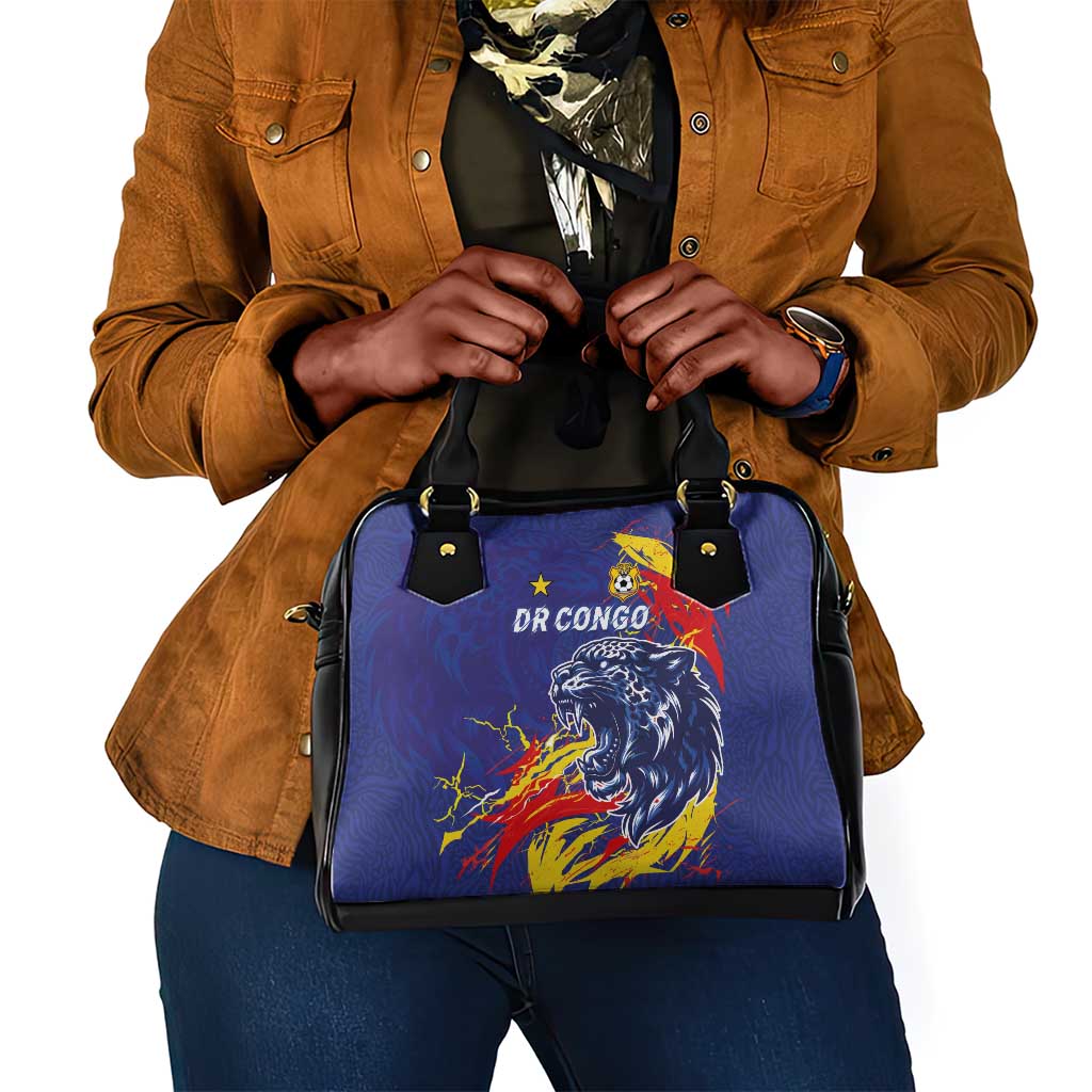 DR Congo Football Leopard Mascot Shoulder Handbag Fierce Leopard Art National Flag Colors