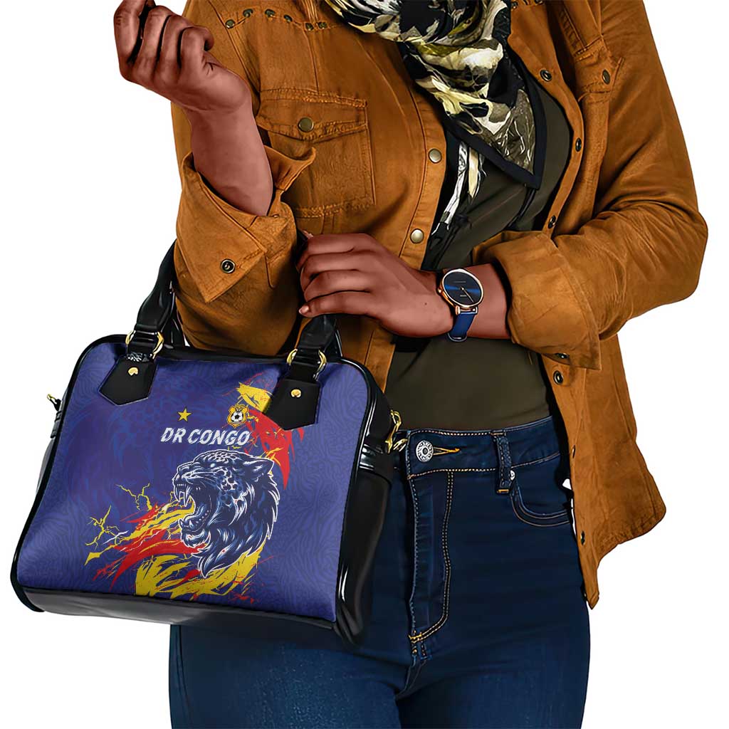DR Congo Football Leopard Mascot Shoulder Handbag Fierce Leopard Art National Flag Colors