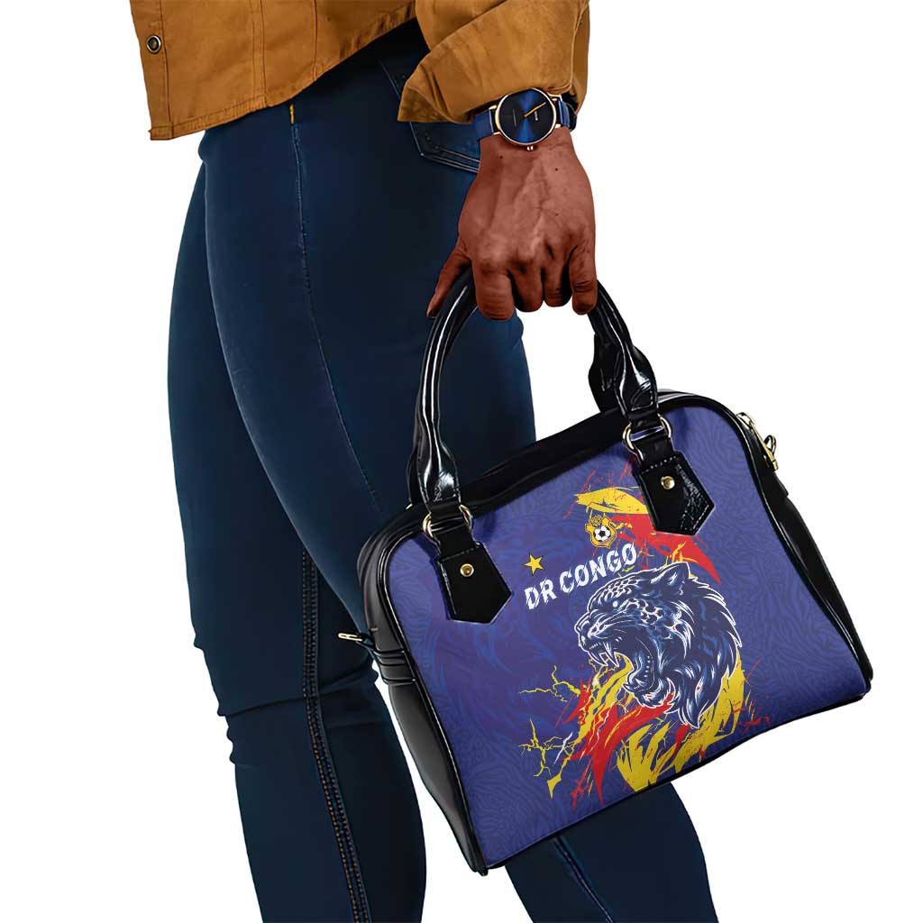 DR Congo Football Leopard Mascot Shoulder Handbag Fierce Leopard Art National Flag Colors