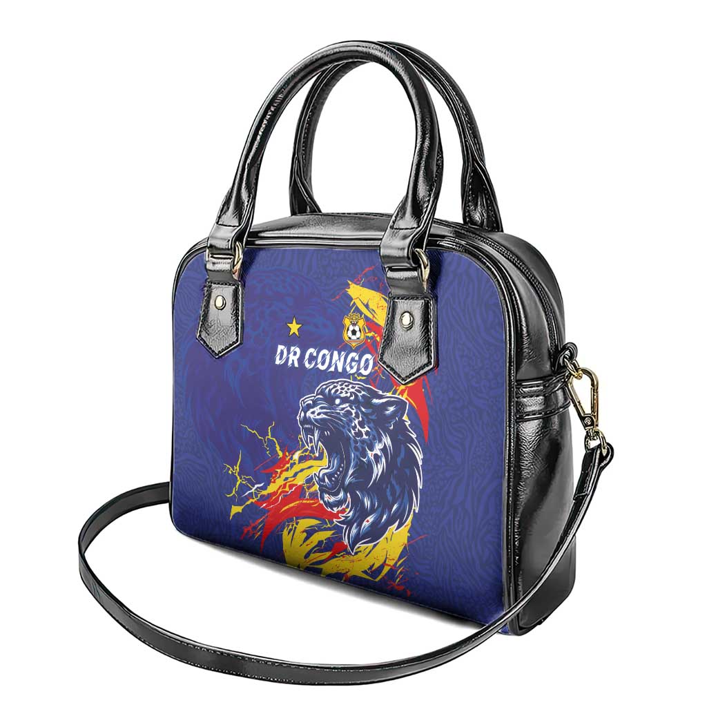 DR Congo Football Leopard Mascot Shoulder Handbag Fierce Leopard Art National Flag Colors
