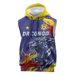 Custom DR Congo Football Leopard Mascot Sleeveless Hoodie Fierce Leopard Art National Flag Colors