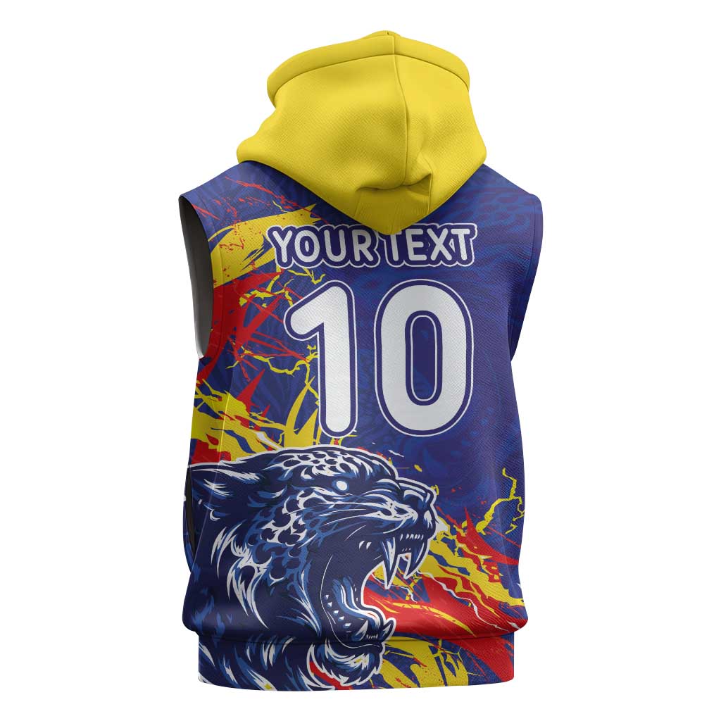 Custom DR Congo Football Leopard Mascot Sleeveless Hoodie Fierce Leopard Art National Flag Colors