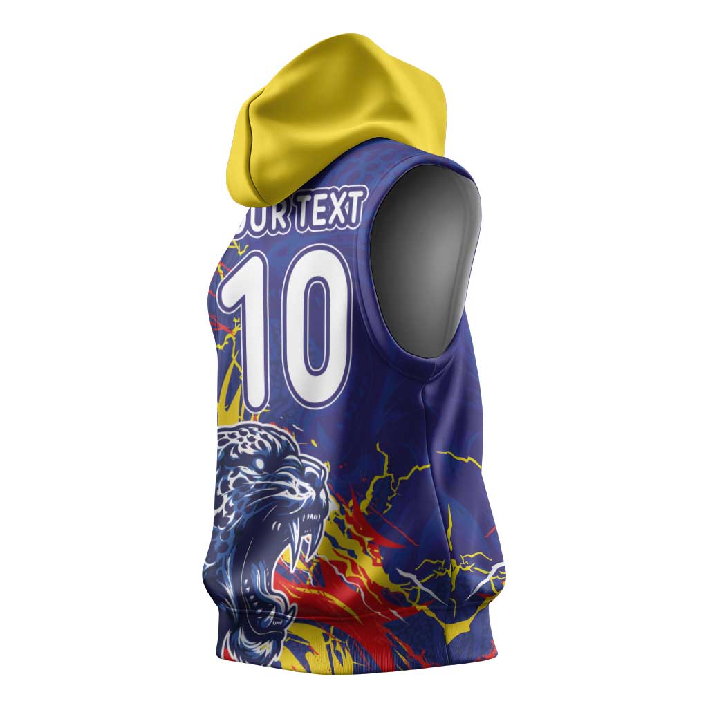 Custom DR Congo Football Leopard Mascot Sleeveless Hoodie Fierce Leopard Art National Flag Colors