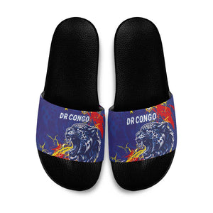 DR Congo Football Leopard Mascot Slide Sandals Fierce Leopard Art National Flag Colors