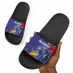 DR Congo Football Leopard Mascot Slide Sandals Fierce Leopard Art National Flag Colors