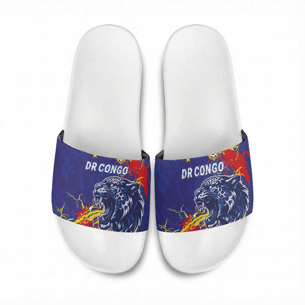 DR Congo Football Leopard Mascot Slide Sandals Fierce Leopard Art National Flag Colors
