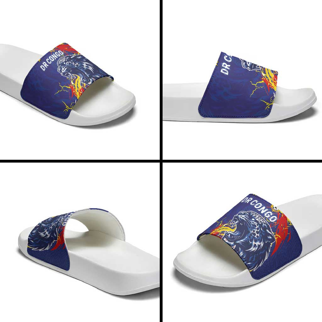 DR Congo Football Leopard Mascot Slide Sandals Fierce Leopard Art National Flag Colors