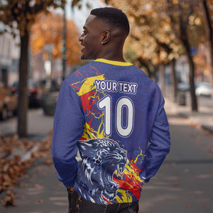 Custom DR Congo Football Leopard Mascot Sweatshirt Fierce Leopard Art National Flag Colors