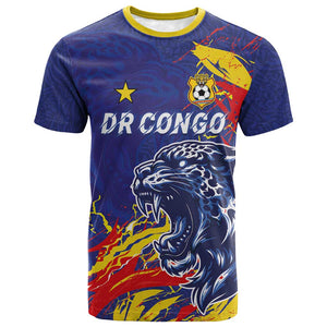 Custom DR Congo Football Leopard Mascot T shirt Fierce Leopard Art National Flag Colors