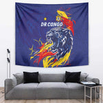 DR Congo Football Leopard Mascot Tapestry Fierce Leopard Art National Flag Colors