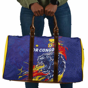 DR Congo Football Leopard Mascot Travel Bag Fierce Leopard Art National Flag Colors