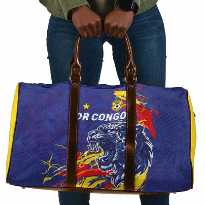 DR Congo Football Leopard Mascot Travel Bag Fierce Leopard Art National Flag Colors