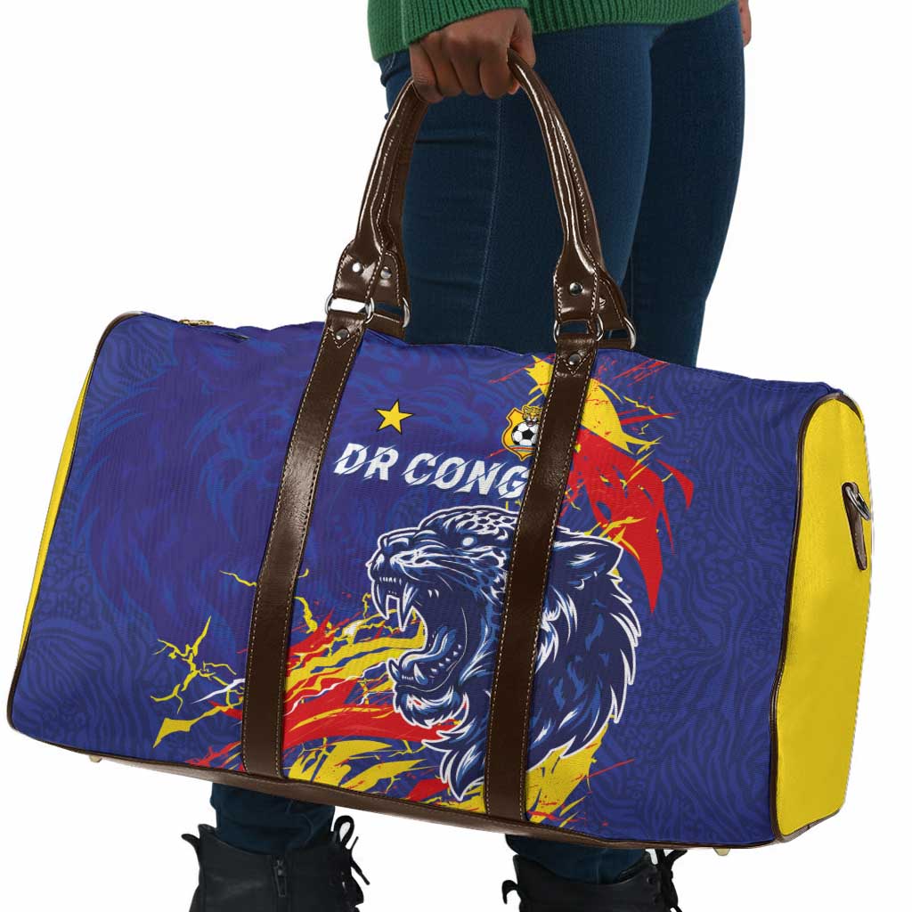 DR Congo Football Leopard Mascot Travel Bag Fierce Leopard Art National Flag Colors