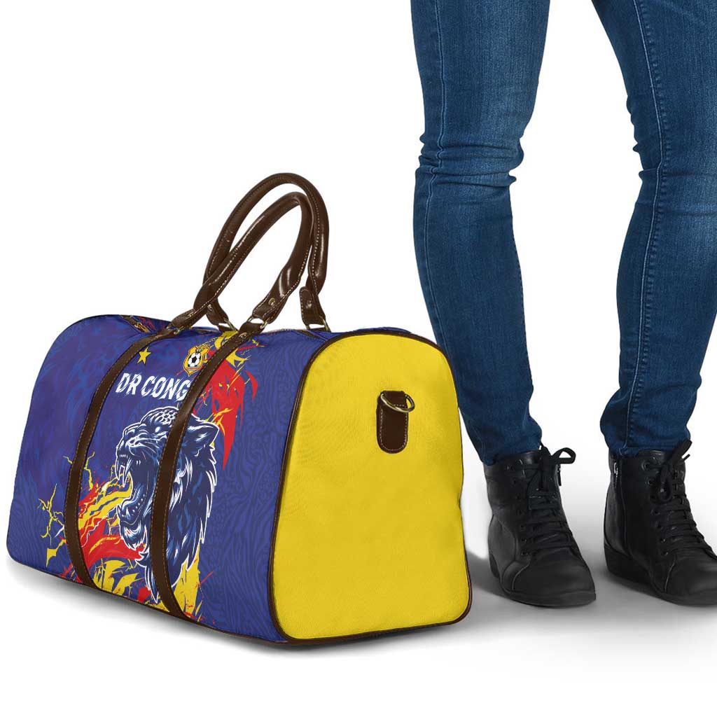 DR Congo Football Leopard Mascot Travel Bag Fierce Leopard Art National Flag Colors