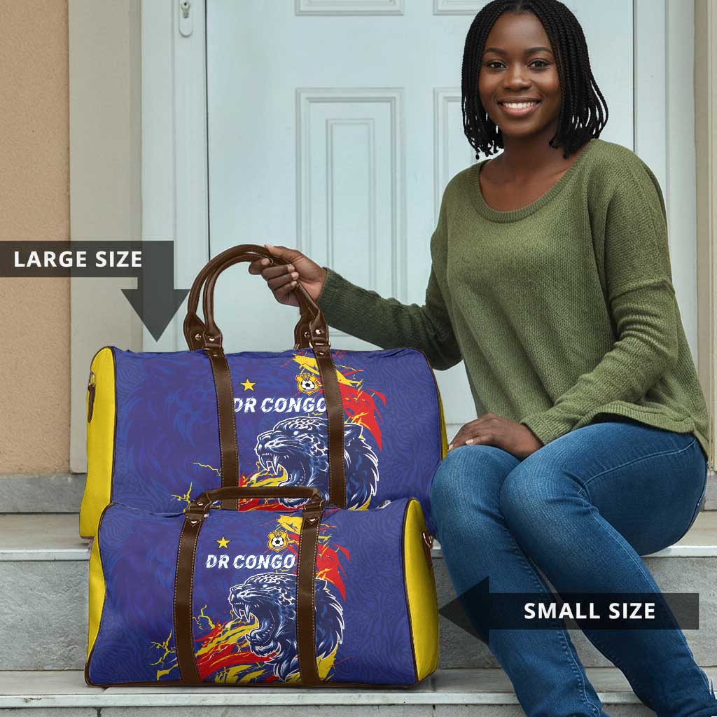 DR Congo Football Leopard Mascot Travel Bag Fierce Leopard Art National Flag Colors