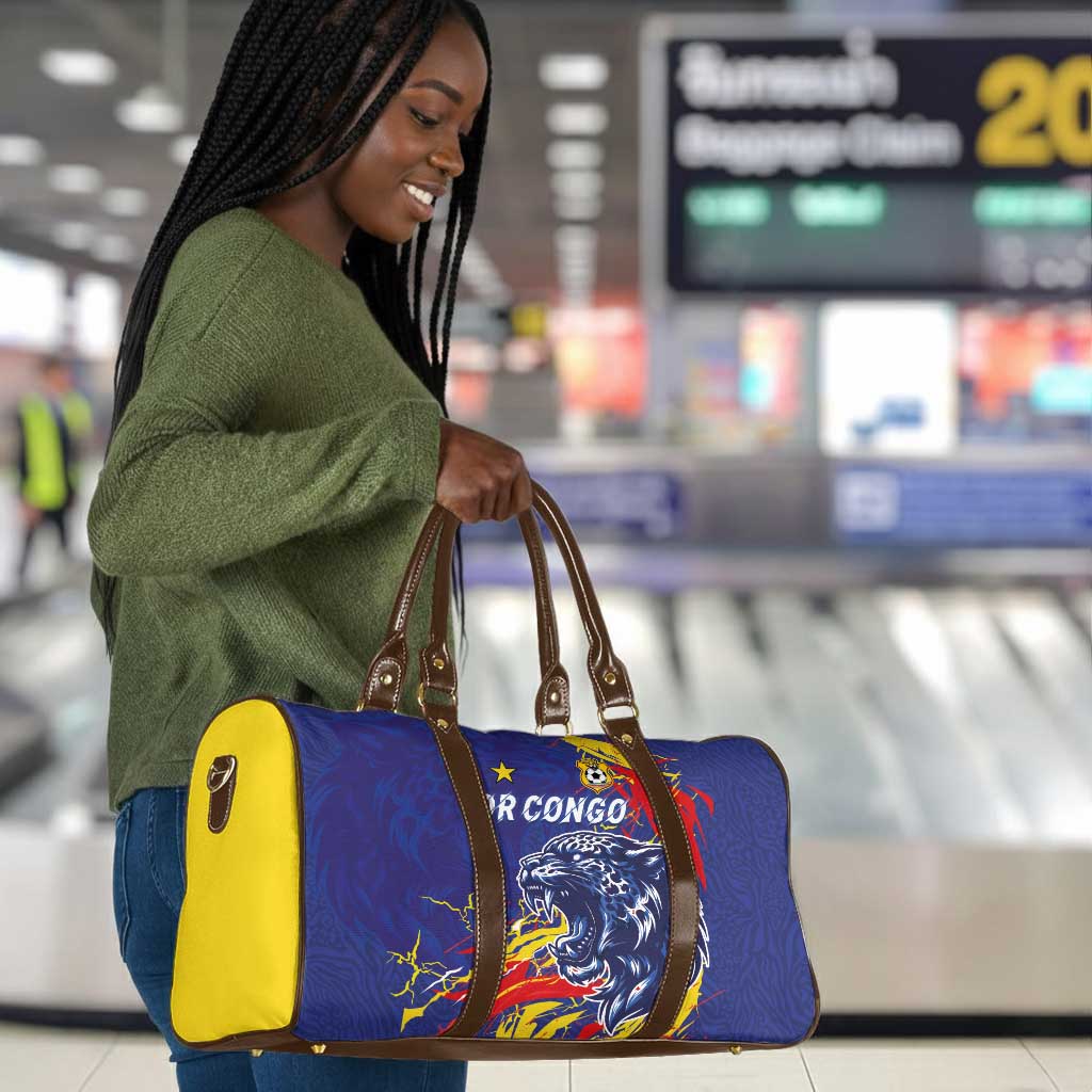 DR Congo Football Leopard Mascot Travel Bag Fierce Leopard Art National Flag Colors