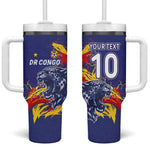 Custom DR Congo Football Leopard Mascot Tumbler With Handle Fierce Leopard Art National Flag Colors