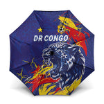 DR Congo Football Leopard Mascot Umbrella Fierce Leopard Art National Flag Colors