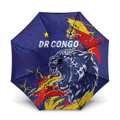 DR Congo Football Leopard Mascot Umbrella Fierce Leopard Art National Flag Colors
